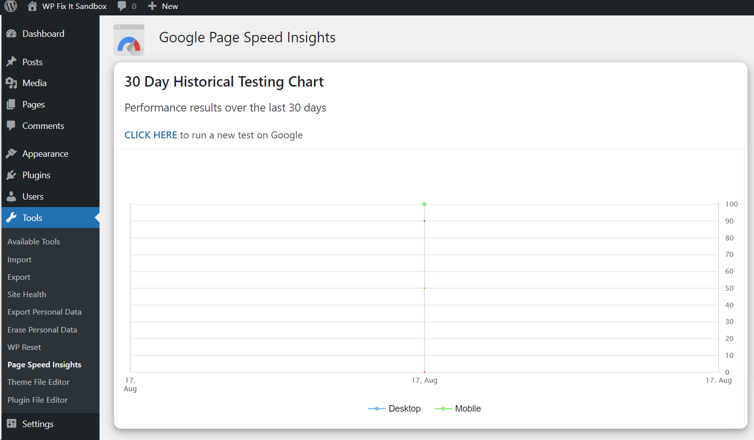 Connect Google PageSpeed Insights Report